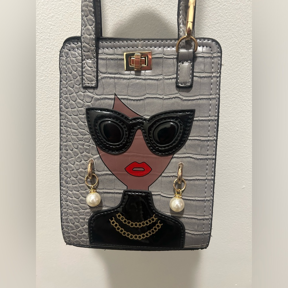Croc-Embossed Bag with Fashion Face Design